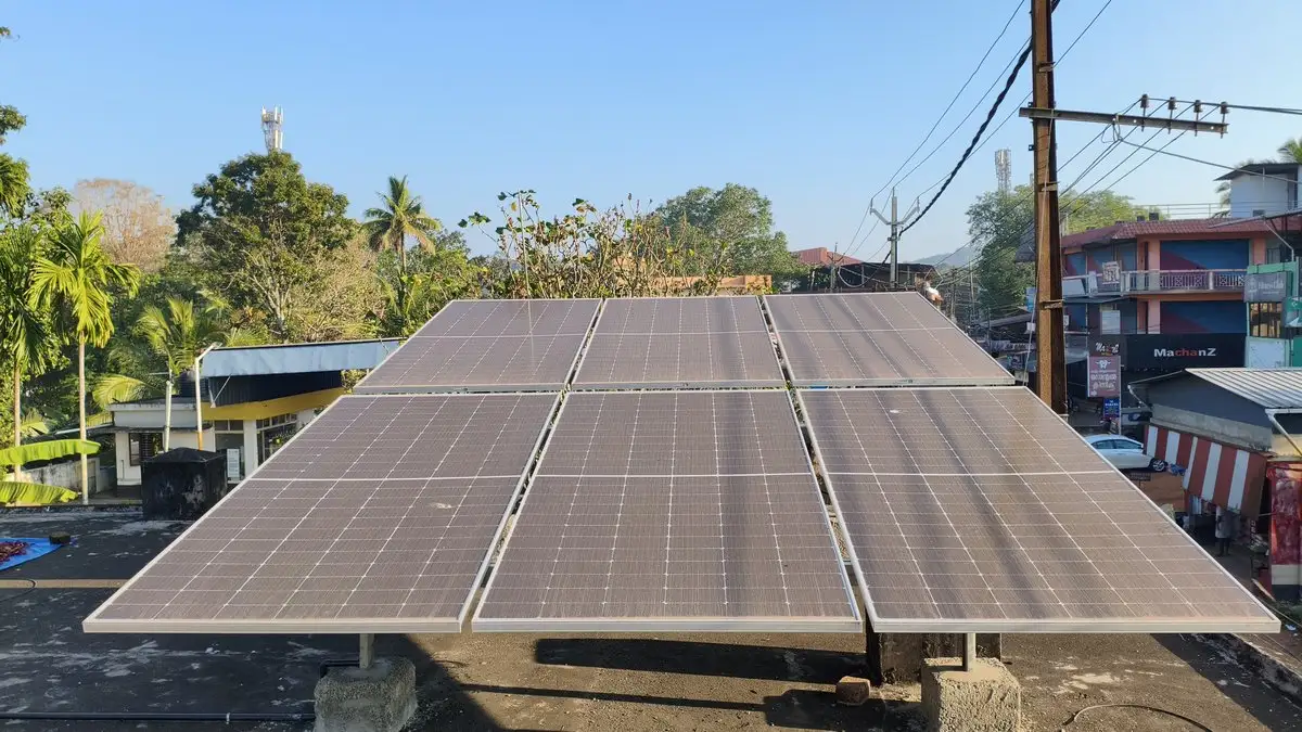 Residential solar panel rooftop installation with battery storage inverter system