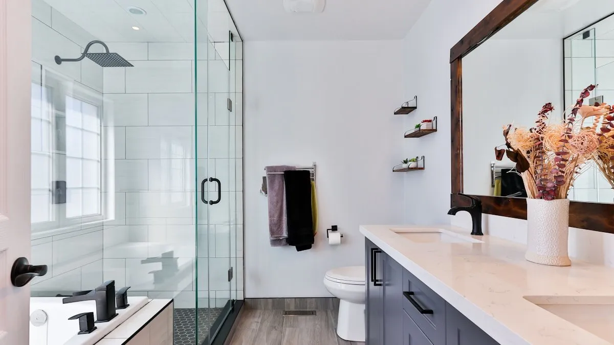 Renovated luxury walk-in shower conversion with frameless glass enclosure and marble wall surround